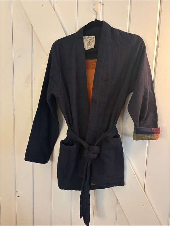 Ace & Jig Jackets & Blazers - Ace & Jig Navy Wrap Jacket with optional roll up plaid Cuffs